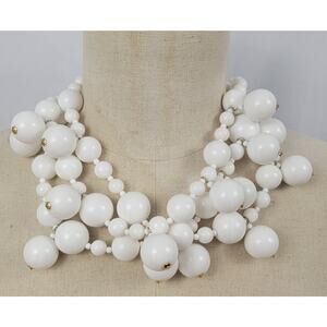 Vintage Kenneth Jay Lane White Cluster Necklace 3 Strand Signed KJL